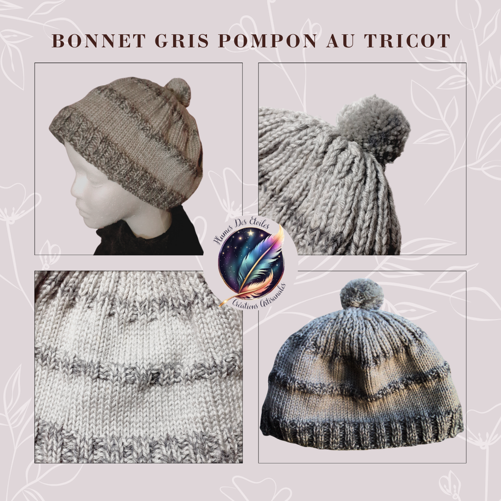 Bonnet Gris Pompon au Tricot 