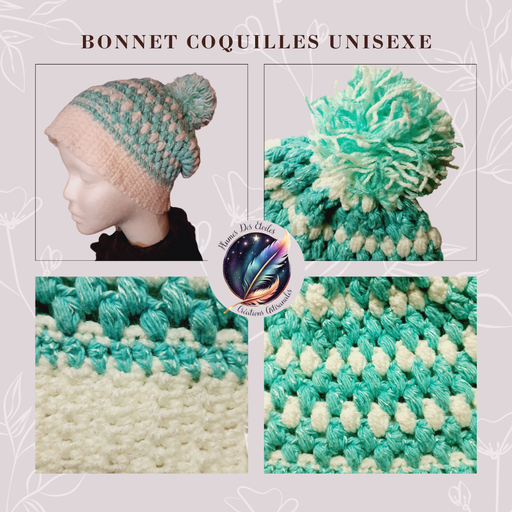 [PAP17BON006] Bonnet Slouchy Coquilles Upcyclé au Crochet