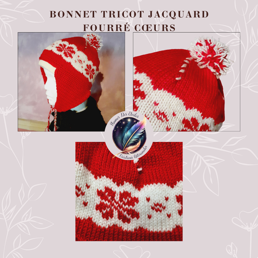 [PAP17BON005] Bonnet Tricot Jacquard Fourré Cœurs